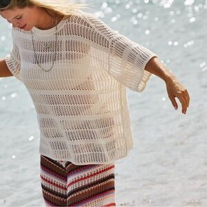 NWT Aerie Crochet Oversized Short Sleeve Sweater
